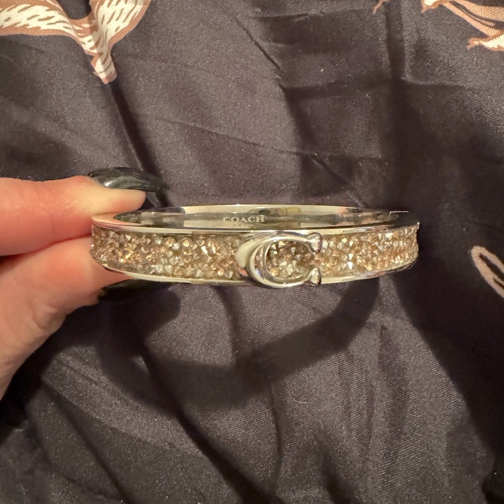 Coach C Logo Hinged Silver Bracelet